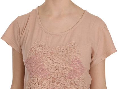 PINK MEMORIES Elegant Cream Lace Round Neck Blouse