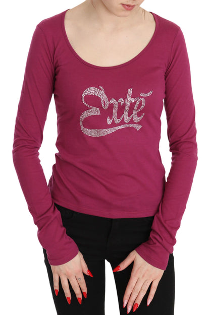 Exte Elegant Pink Crystal Embellished Long Sleeve Top