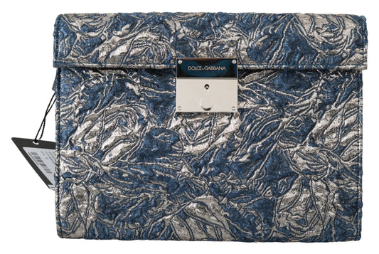 Dolce & Gabbana Elegant Blue Croc-Print Briefcase Clutch