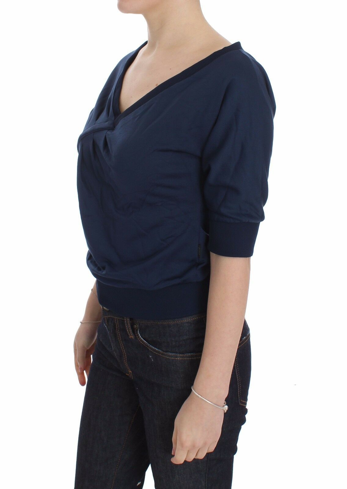 Exte Elegant Deep V-Neck Sweater in Blue