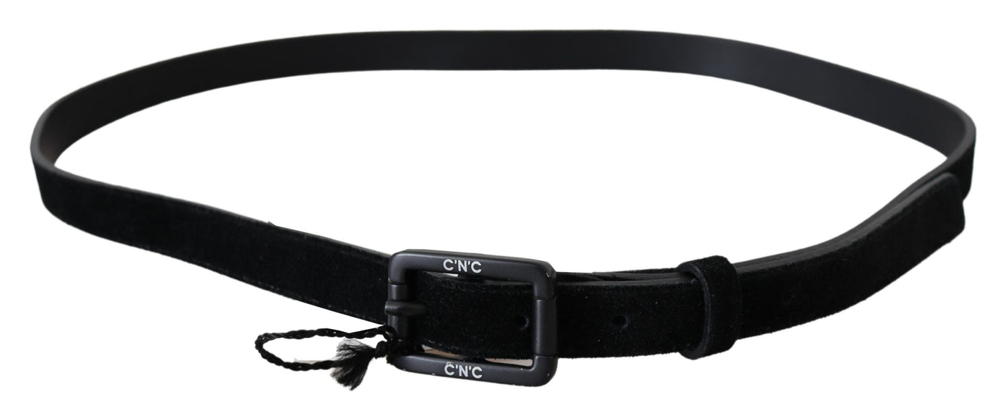 Costume National Elegant Black Velvet Buckle Leather Belt