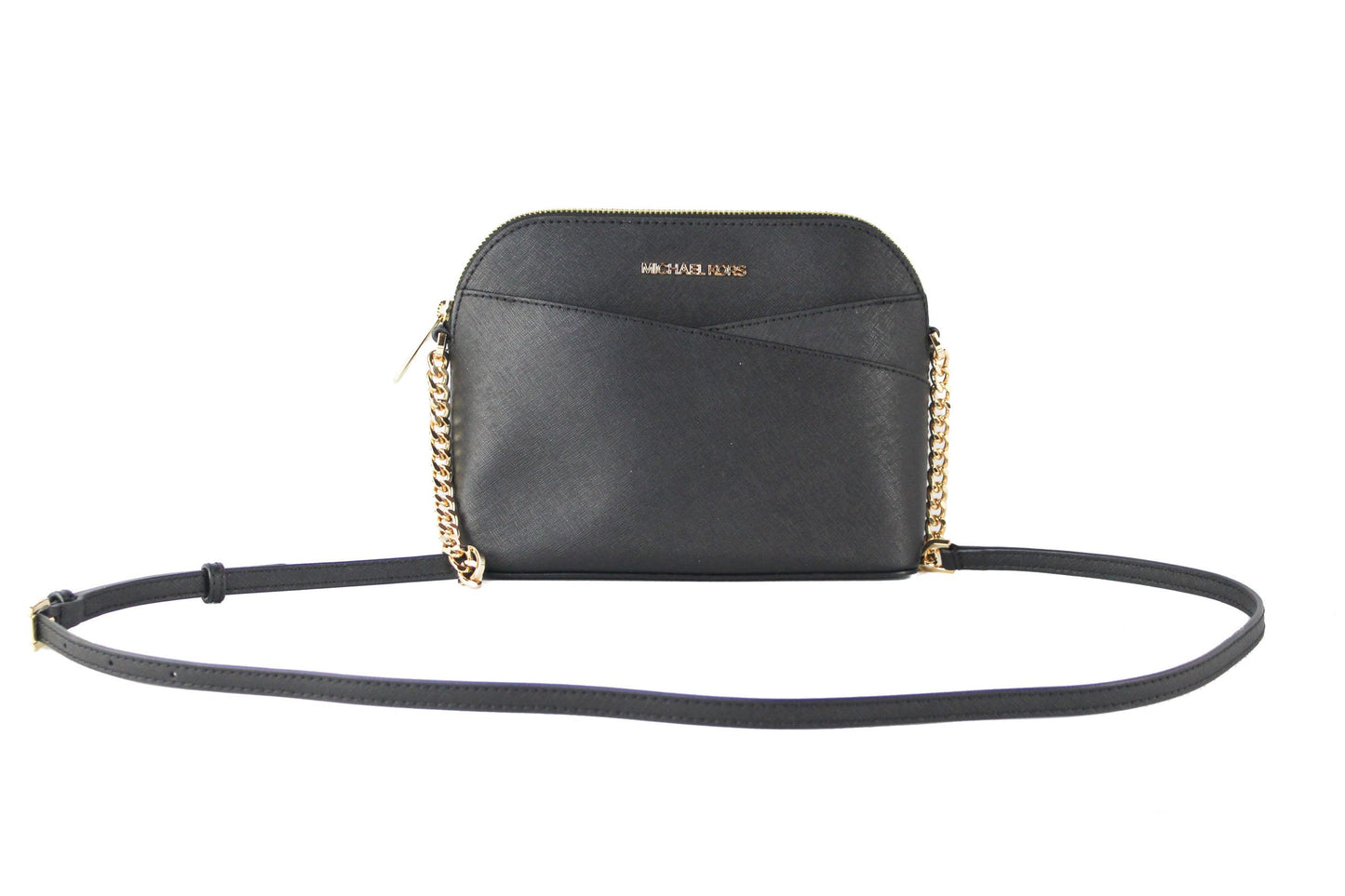 Michael Kors Jet Set Travel Medium Leather X Cross Dome Crossbody Handbag (Black Solid/Gold)