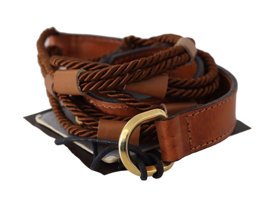 Scervino Street Elegant Braided Leather Belt in Dark Brown