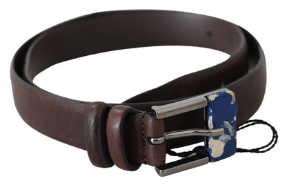 Costume National Elegant Brown Leather Classic Belt with Silver-Tone Buckle