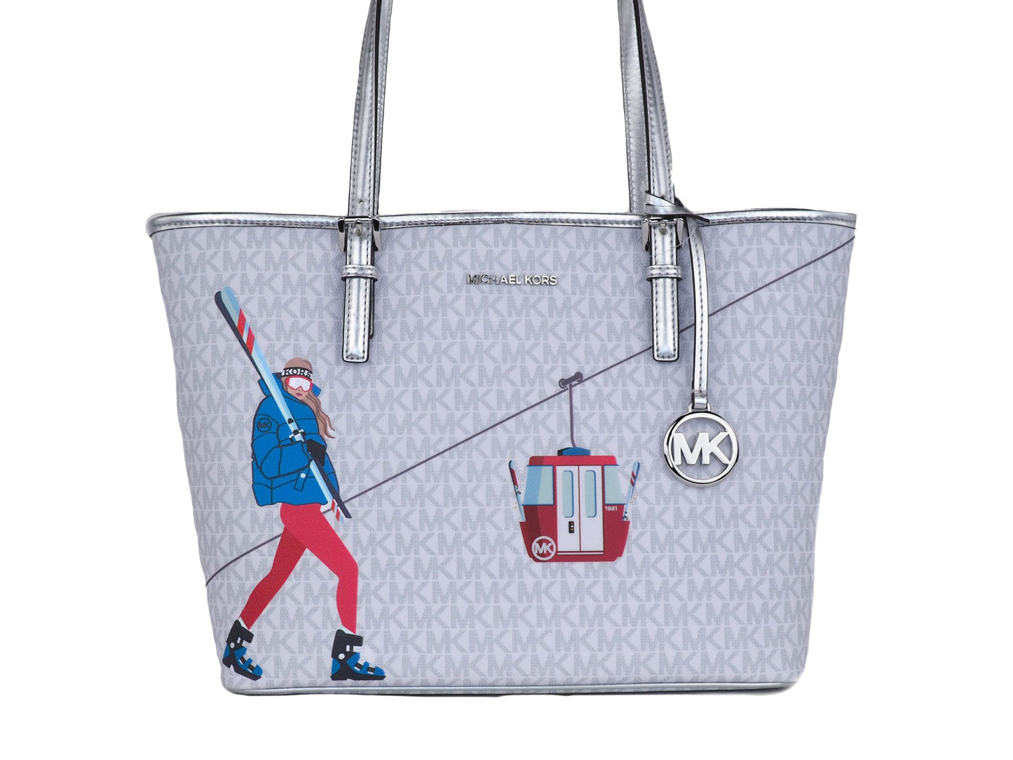 Michael Kors Jet Set Girls Print Medium Signature PVC Carryall Shoulder Tote Handbag (Bright White Multi)