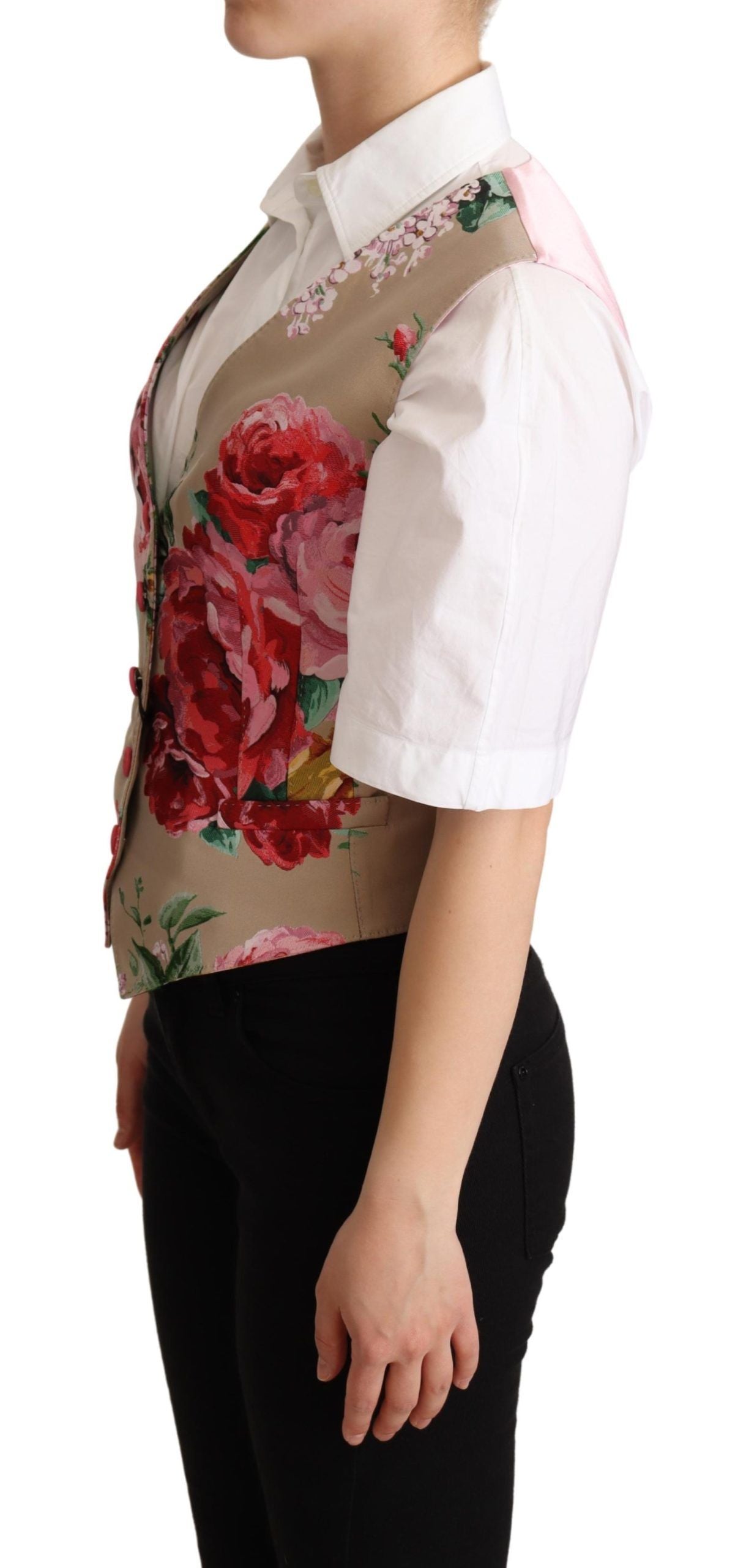 Dolce & Gabbana Elegant Floral Beige Sleeveless Vest