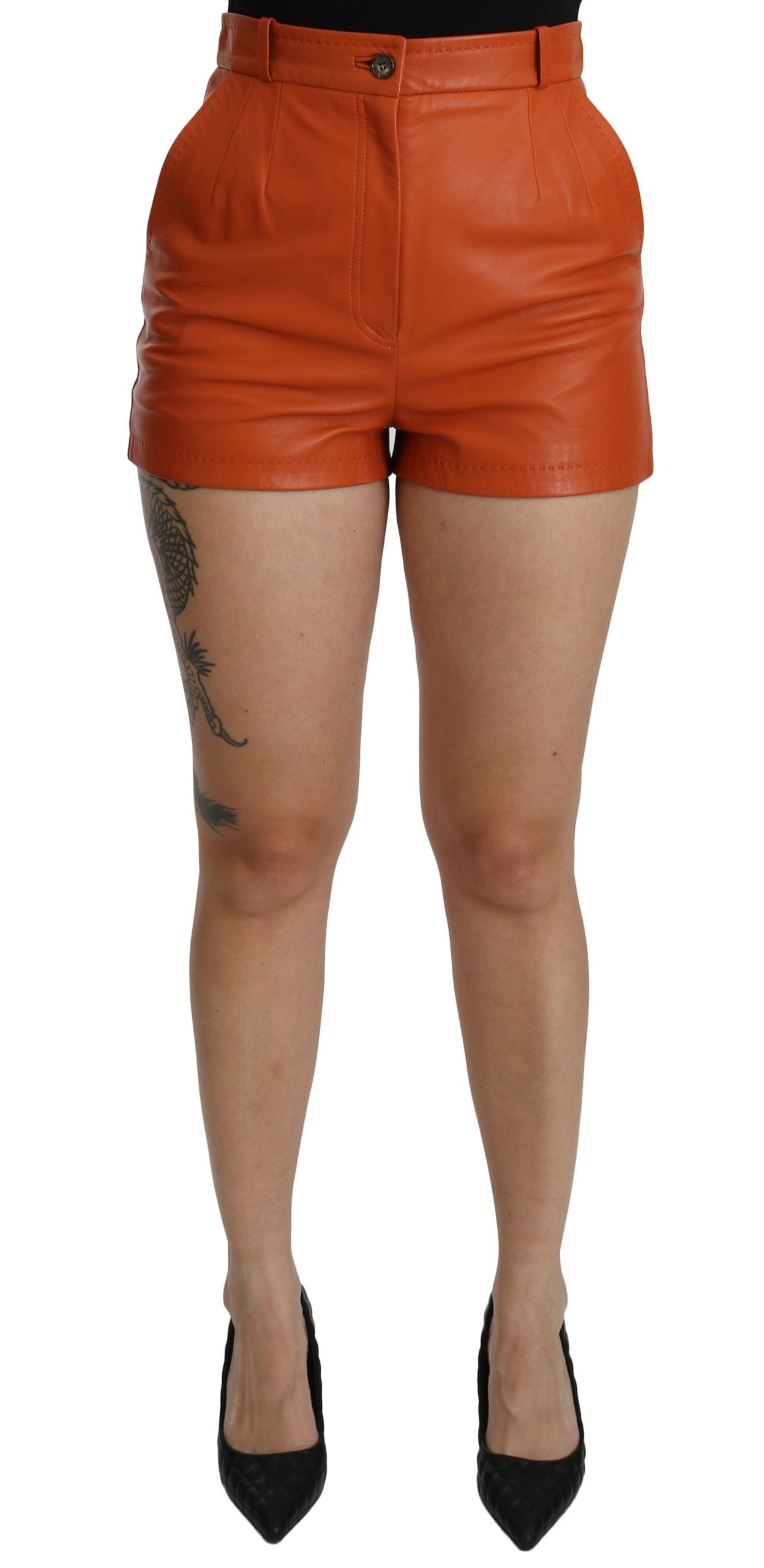 Dolce & Gabbana Chic Orange Leather High Waist Hot Pants