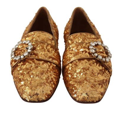 Dolce & Gabbana Elegant Gold Sequin Crystal Flats