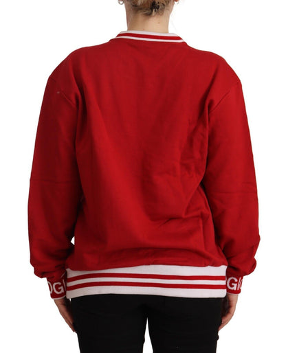 Dolce & Gabbana Elegant Red Crewneck Pullover with Floral Motif