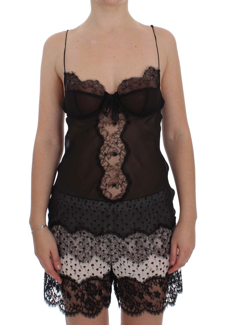 Dolce & Gabbana Elegant Black Silk Lace Lingerie Chemise