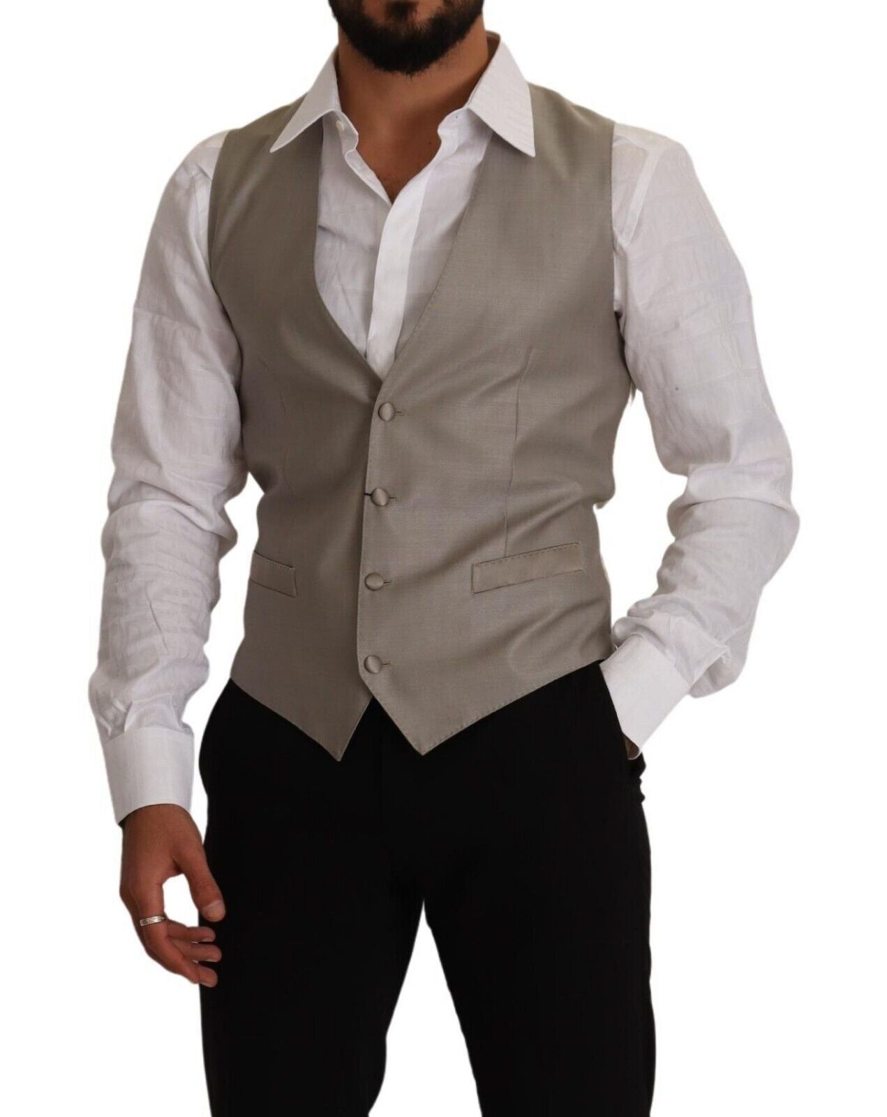 Dolce & Gabbana Elegant Single Breasted Dress Vest in Beige