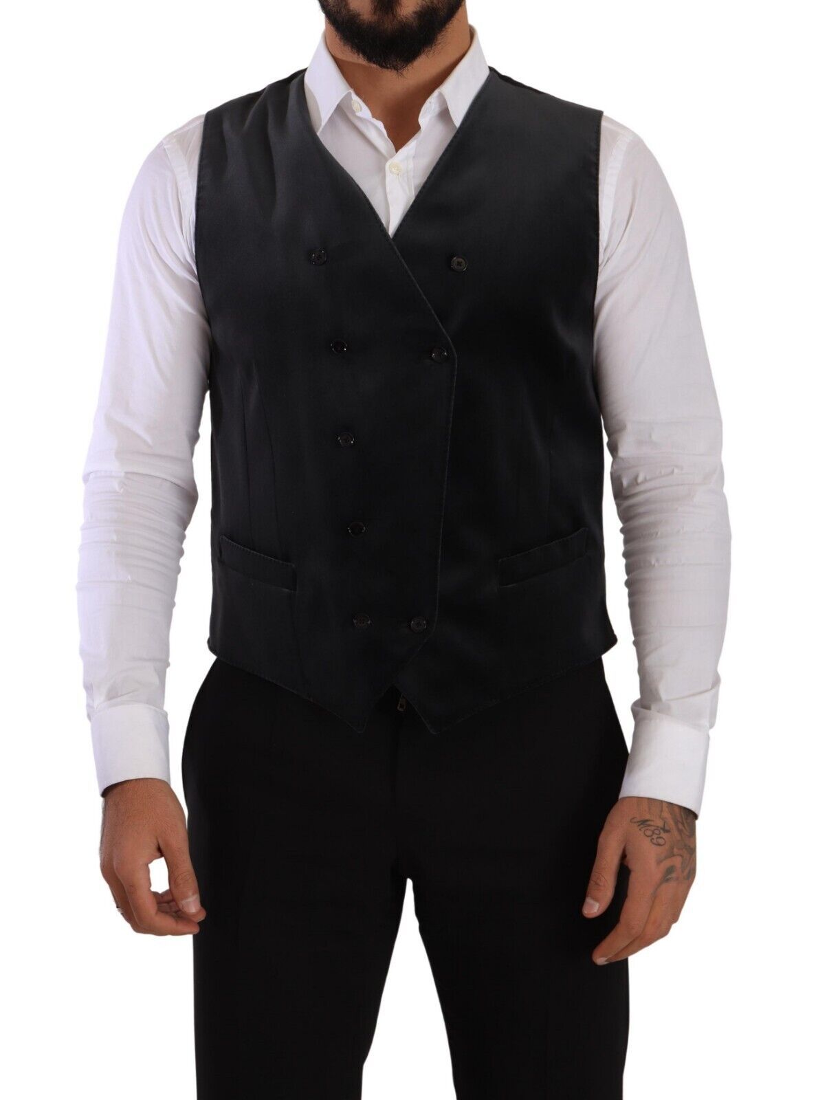 Dolce & Gabbana Elegant Grey Double-Breasted Dress Vest