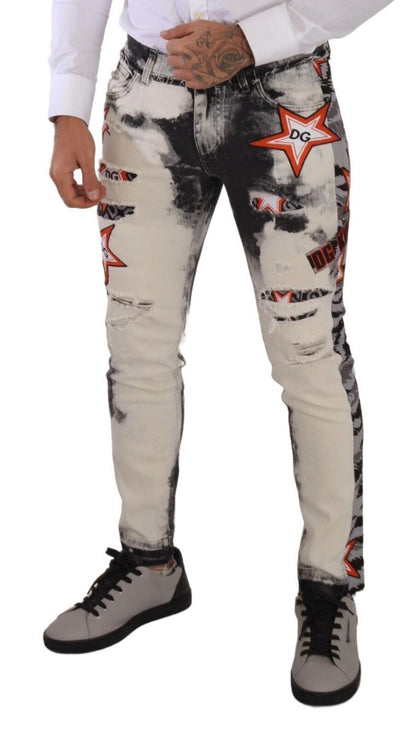 Dolce & Gabbana Chic Slim Fit Star Motif Denim Jeans