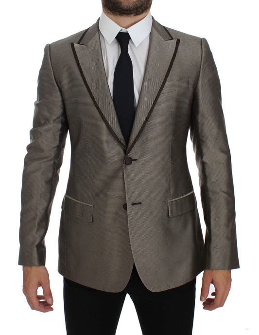 Dolce & Gabbana Elegant Brown Silk Two-Button Slim Blazer