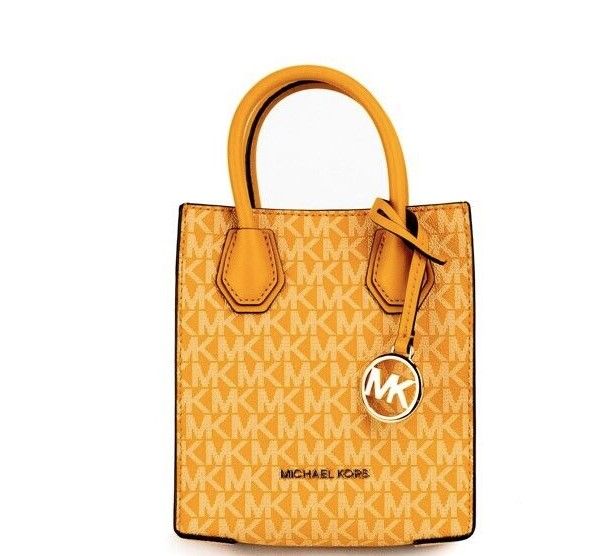 Michael Kors Mercer XS Honeycomb Gold Signature PVC North South Shopper Crossbody Bag