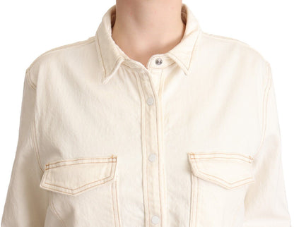 Levi's Elegant White Long Sleeve Collared Polo Top