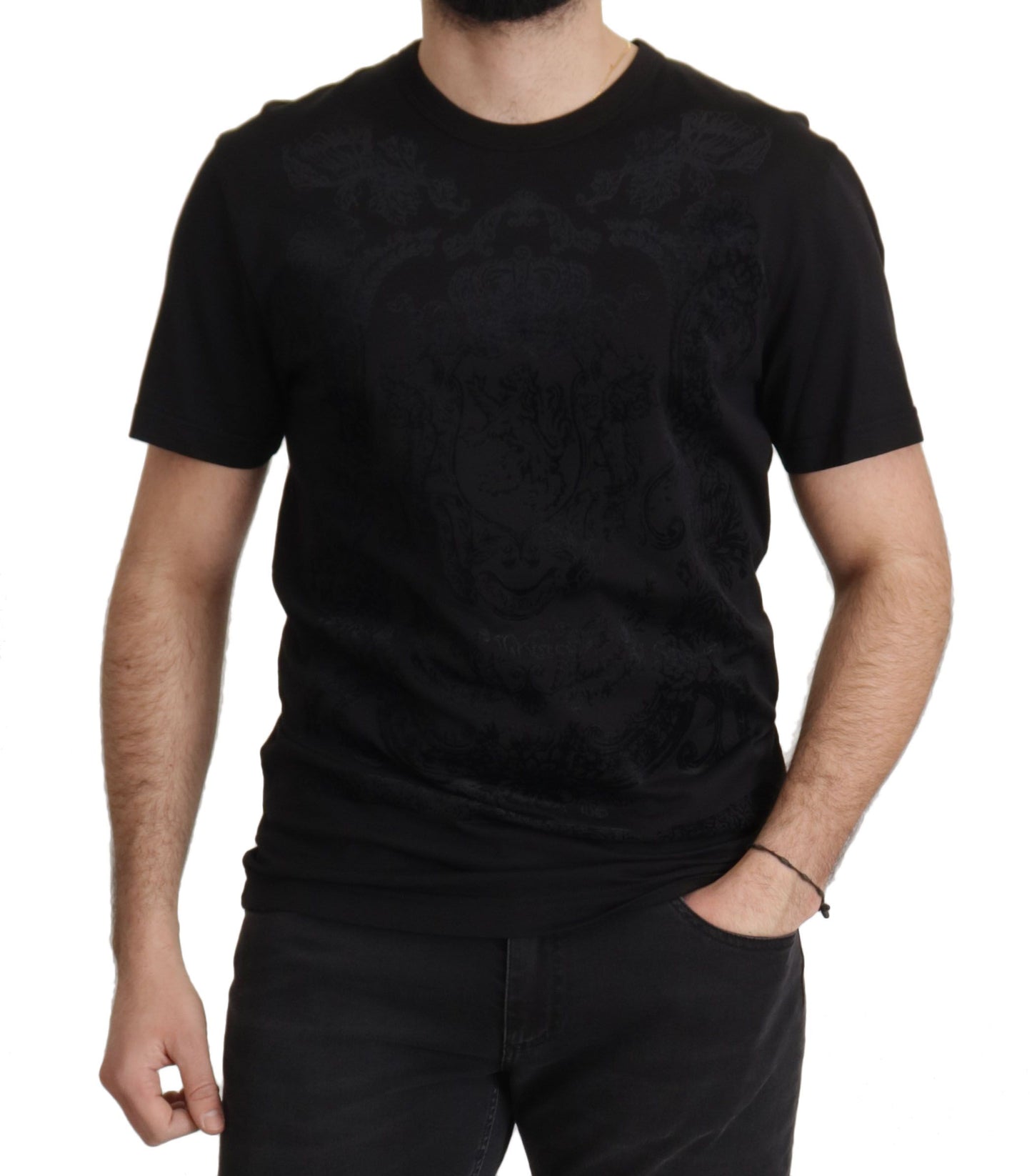 Dolce & Gabbana Elegant Black Baroque Crewneck Tee