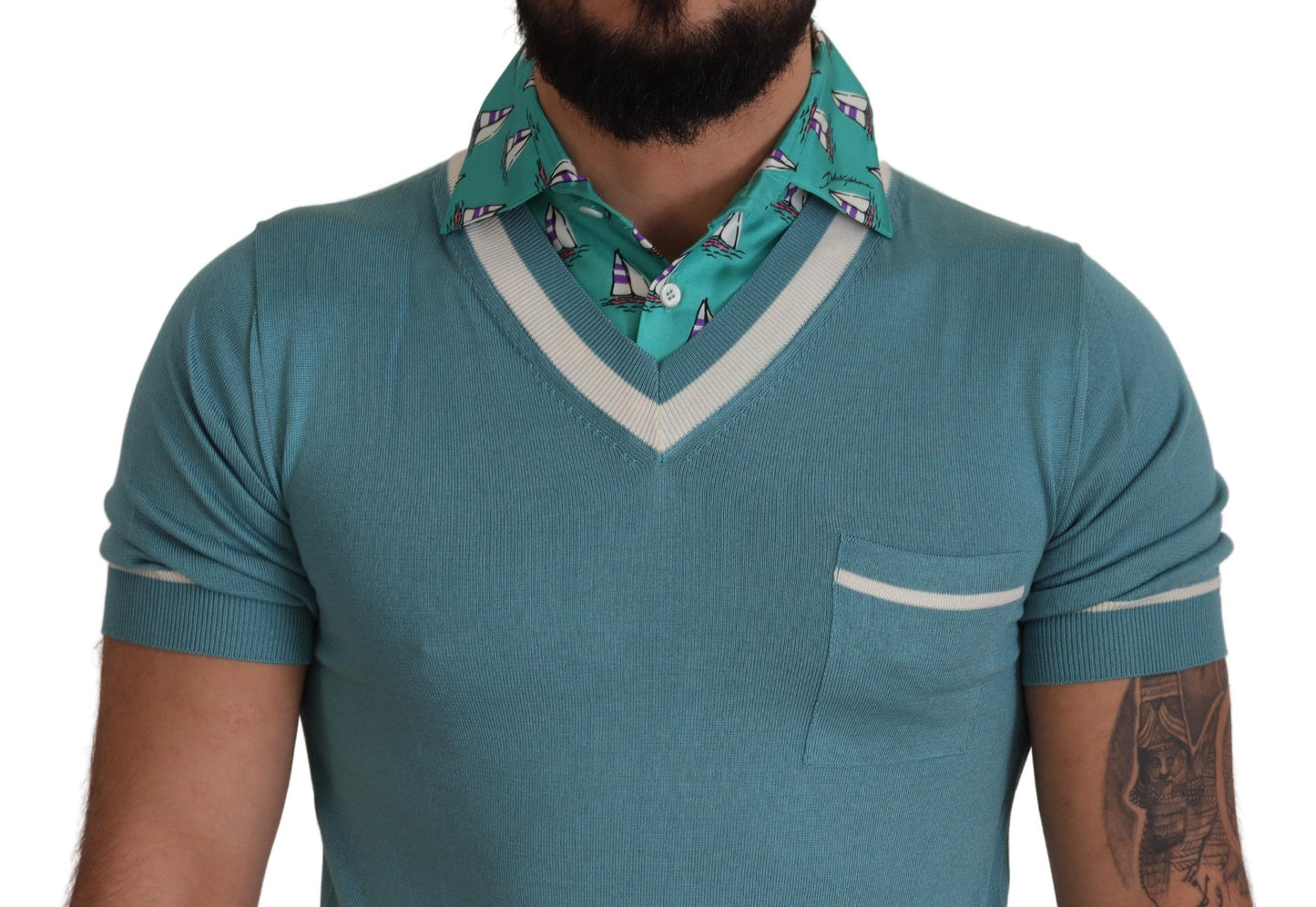 Dolce & Gabbana Elegant Silk Polo Tee with Boat Collar Print