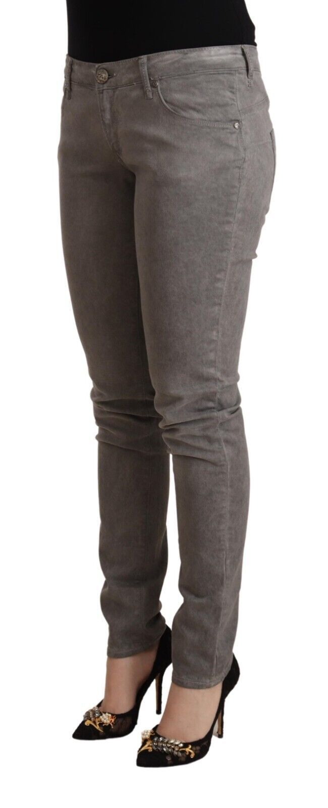 Acht Chic Gray Low Waist Skinny Cotton Jeans