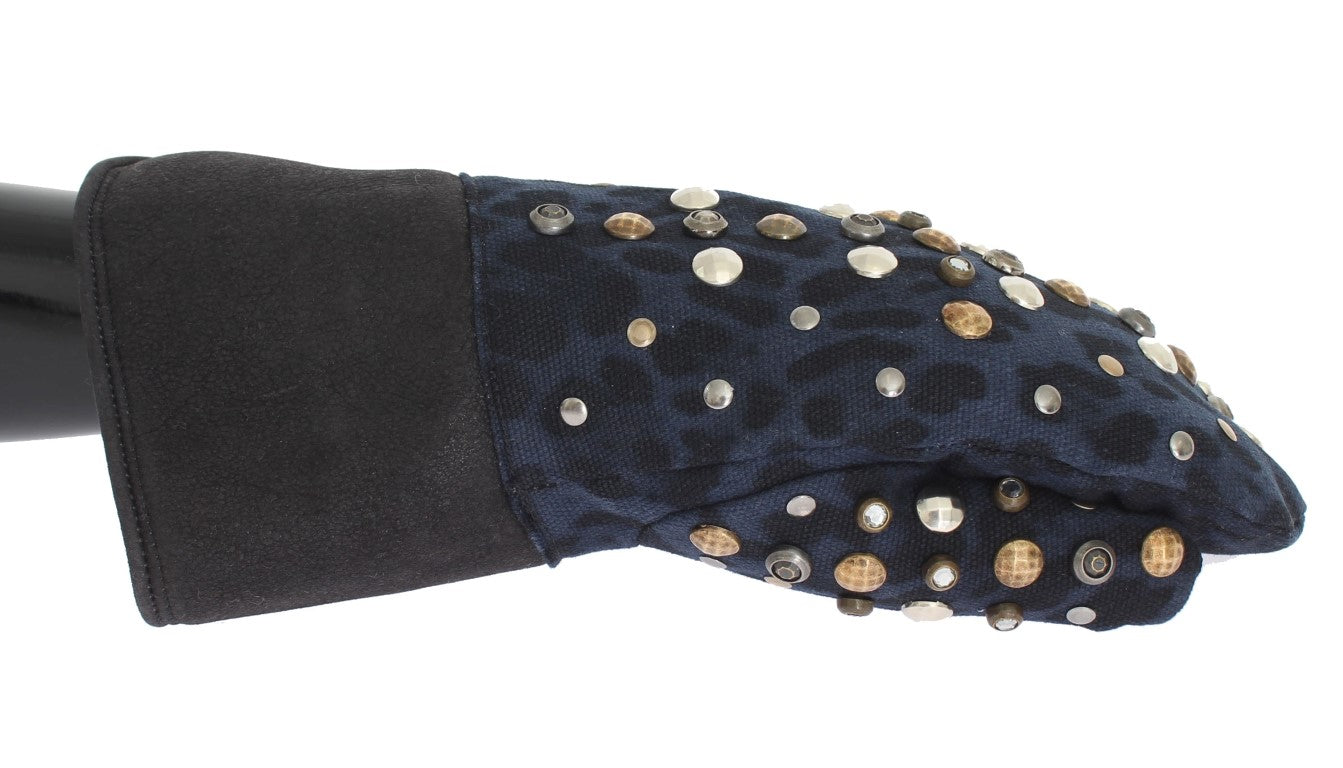 Dolce & Gabbana Chic Gray Wool & Shearling Gloves with Studded Details