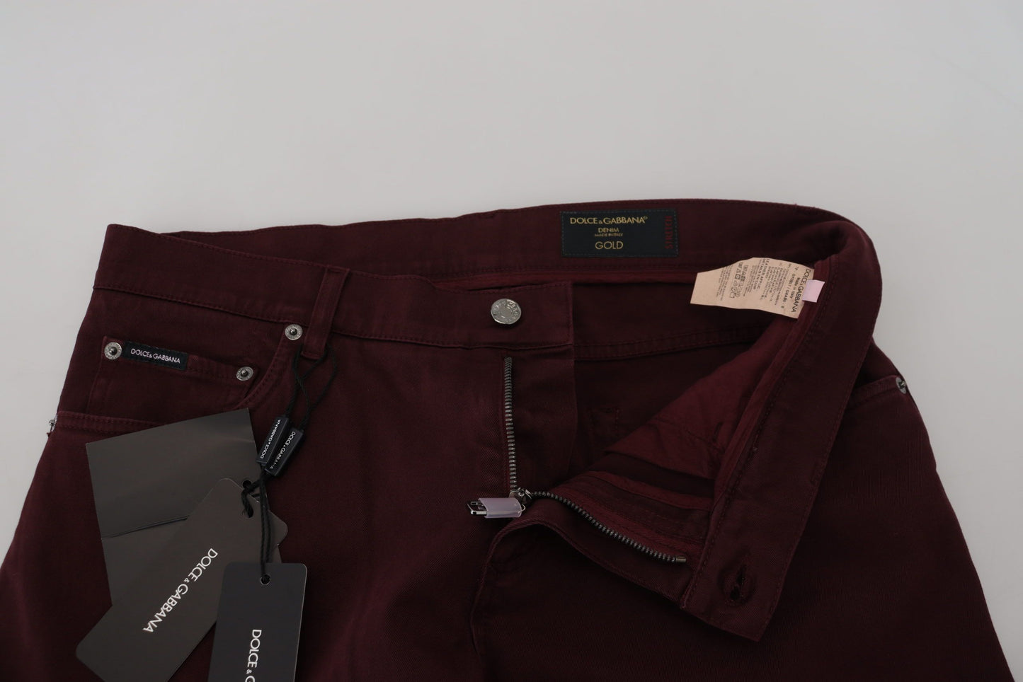 Dolce & Gabbana Slim Fit Bordeaux Jeans - Italian Luxury