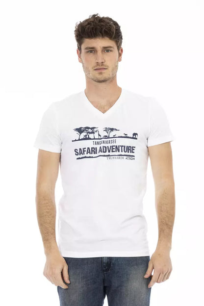 Trussardi Action White Cotton Men's V-Neck T-Shirt