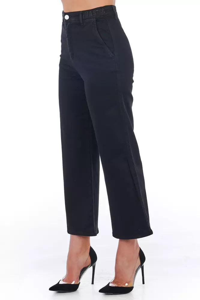 Frankie Morello Black Cotton Women Cropped Pant