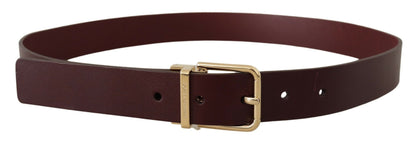 Dolce & Gabbana Elegant Maroon Leather Belt with Gold Buckle