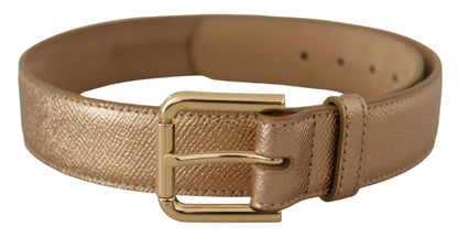 Dolce & Gabbana Chic Rose Gold Leather Belt with Logo Buckle