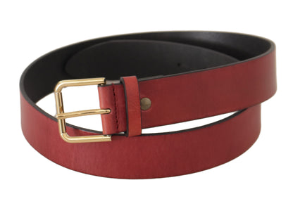 Dolce & Gabbana Elegant Red Leather Belt with Engraved Buckle