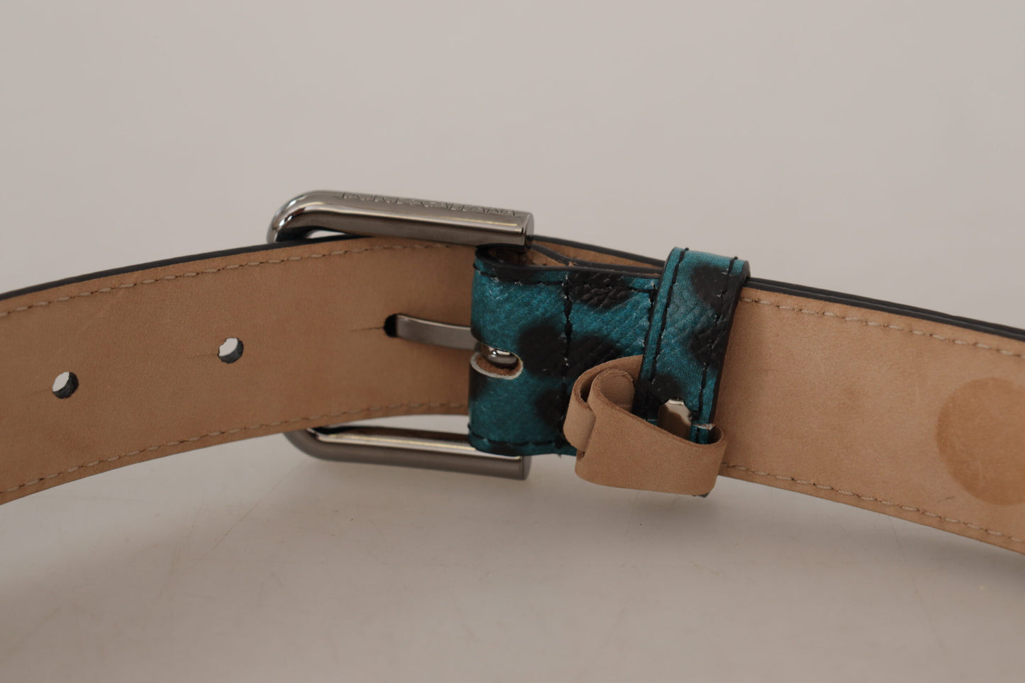 Dolce & Gabbana Engraved Logo Leather Belt in Blue Green