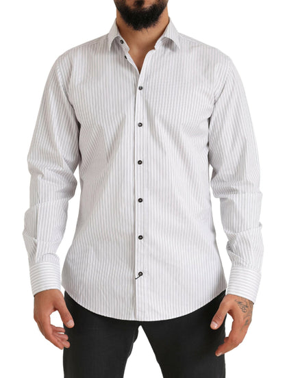 Dolce & Gabbana Elegant White Striped Cotton Dress Shirt