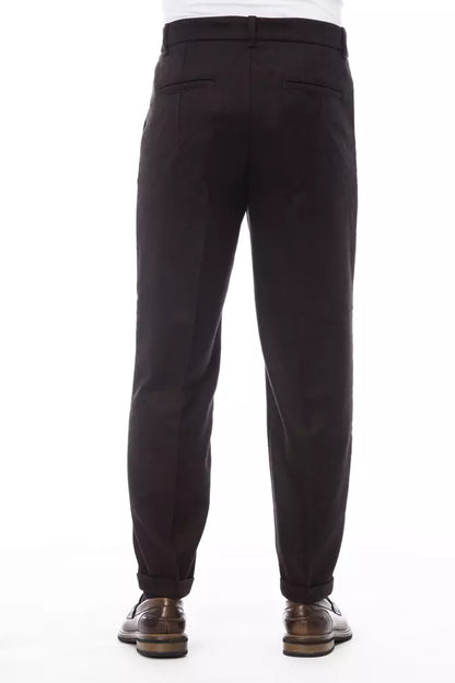 Alpha Studio Brown Wool Men Pant