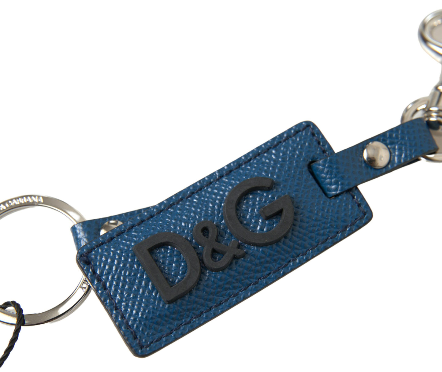 Dolce & Gabbana Elegant Blue Leather Keychain with Silver Accents