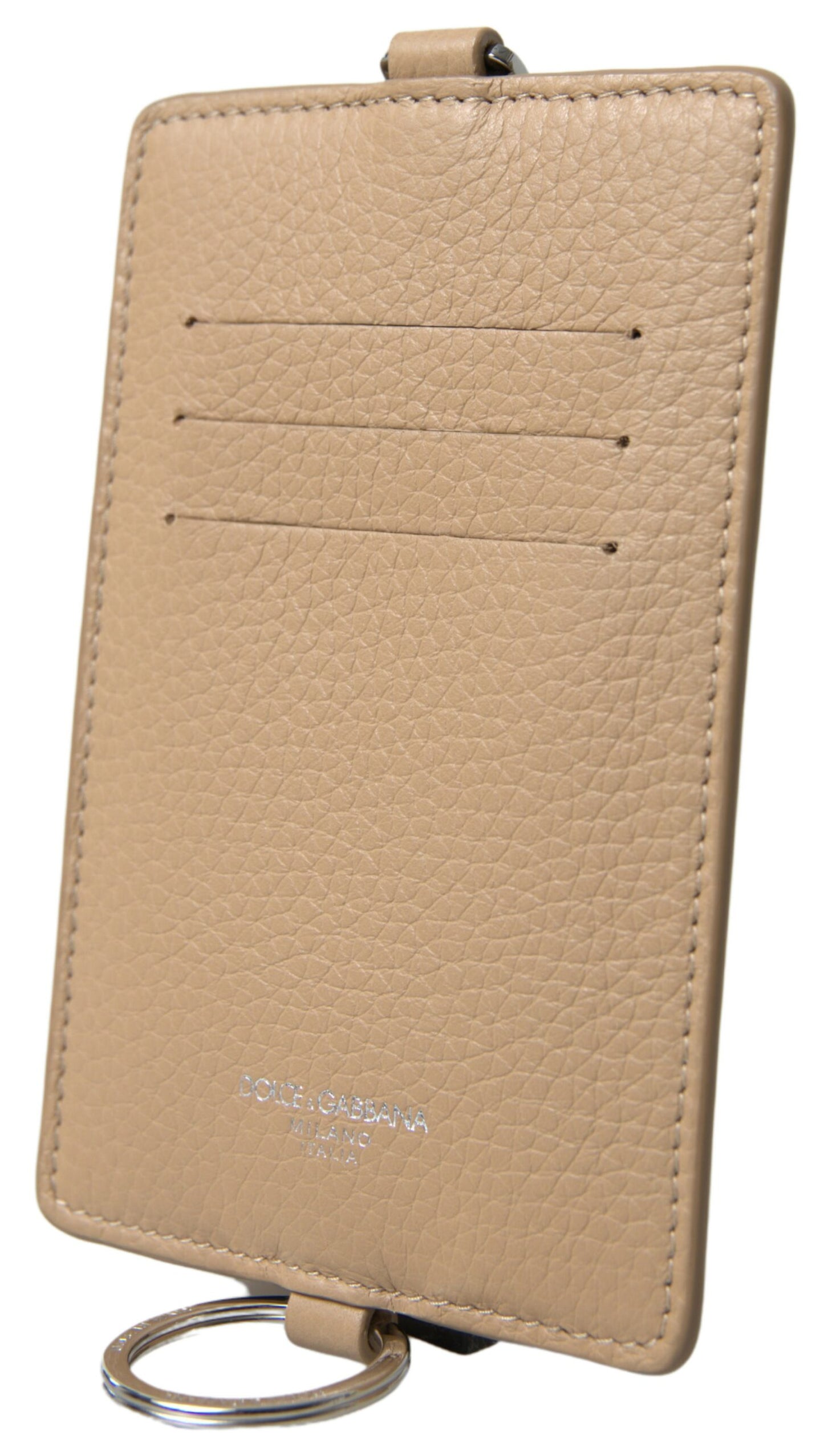 Dolce & Gabbana Elegant Beige Leather Cardholder Wallet