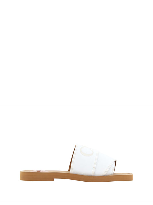 Chloé Elegant White Cotton Slide Sandals