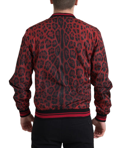 Dolce & Gabbana Red Leopard Print Bomber Jacket