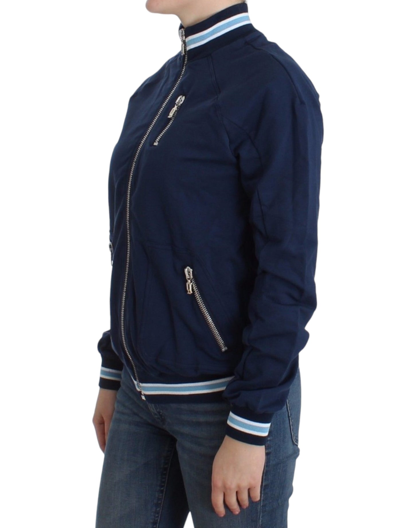 John Galliano Chic Blue Zip Cardigan with Logo Detail