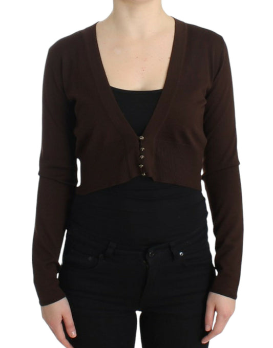 Cavalli Elegant Brown Virgin Wool Cropped Cardigan