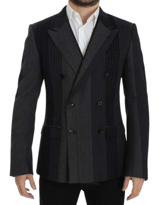 Dolce & Gabbana Elegant Gray Striped Wool Slim Blazer