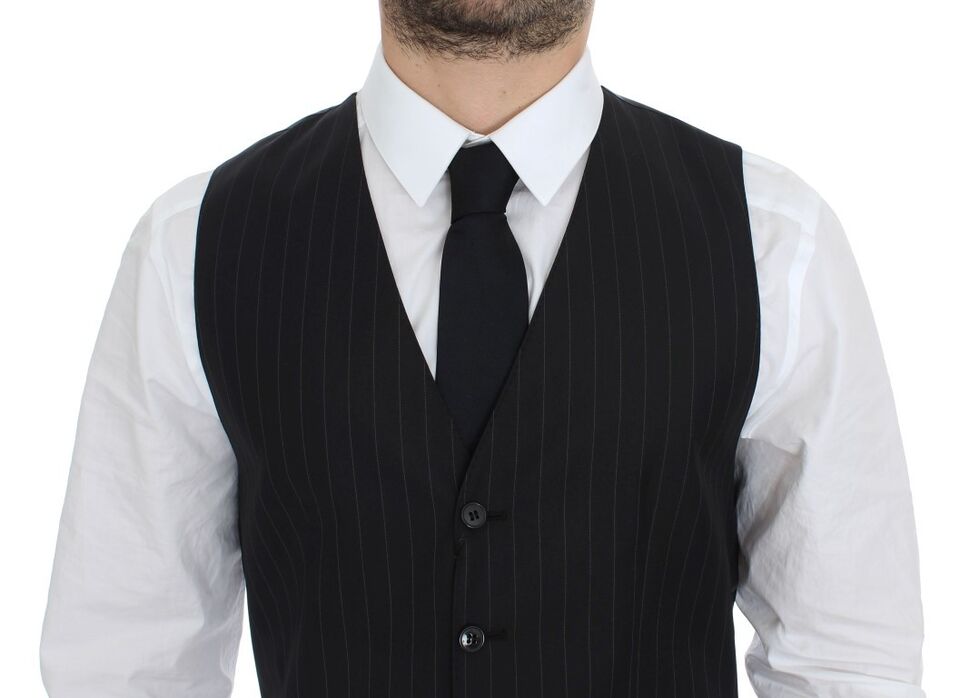 Dolce & Gabbana Chic Black Striped Wool Silk Dress Vest