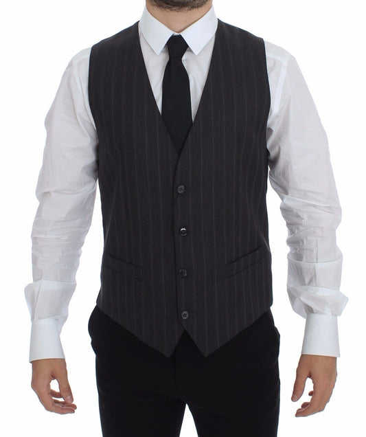 Dolce & Gabbana Elegant Striped Gray Dress Vest