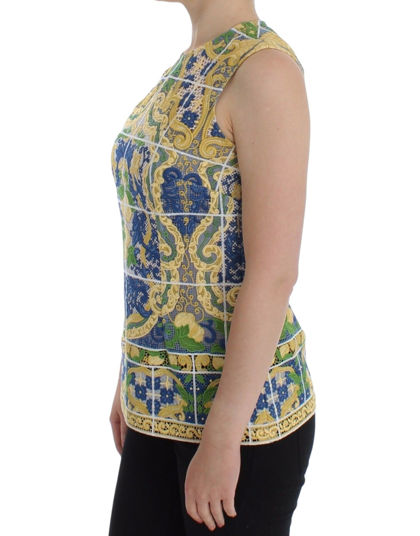 Dolce & Gabbana Majolica Embroidered Sleeveless Elegance