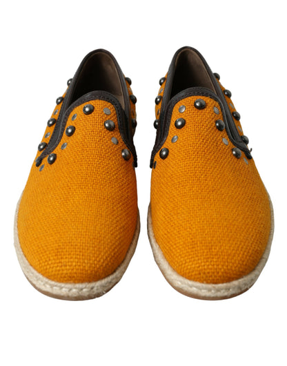 Dolce & Gabbana Exclusive Orange Canvas Loafers with Studs