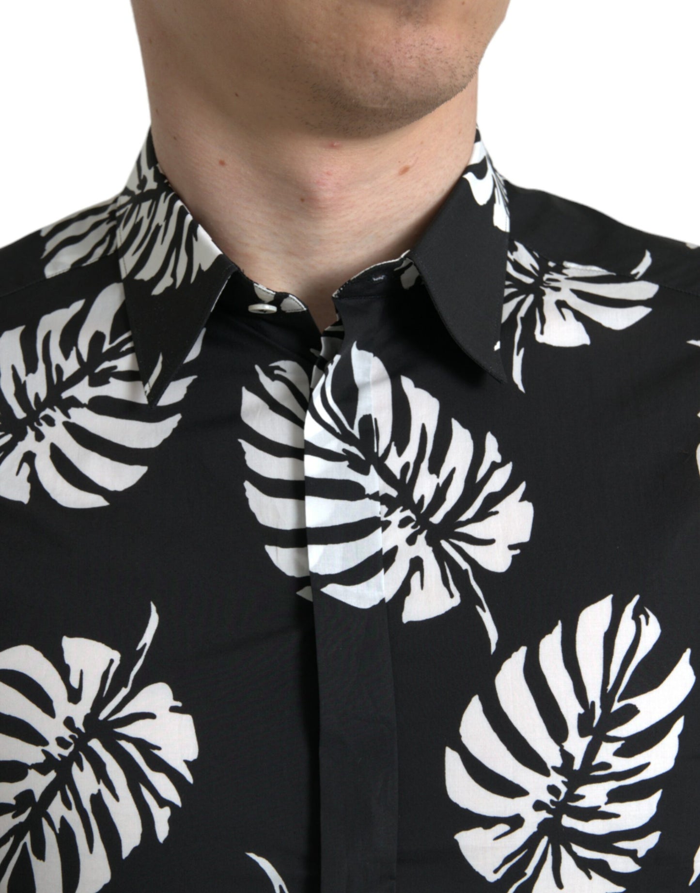 Dolce & Gabbana Elegant Leaf Print Slim Fit Dress Shirt