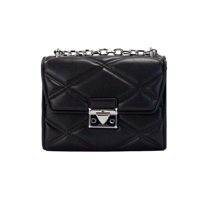 Michael Kors Serena Medium Black Diamond Quilted Faux Leather Flap Shoulder Bag