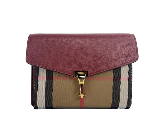 Burberry Macken Small Crimson House Check Leather Crossbody Bag