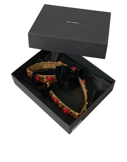 Dolce & Gabbana Gold Brass Red Roses Crystal Jewel Waist Belt