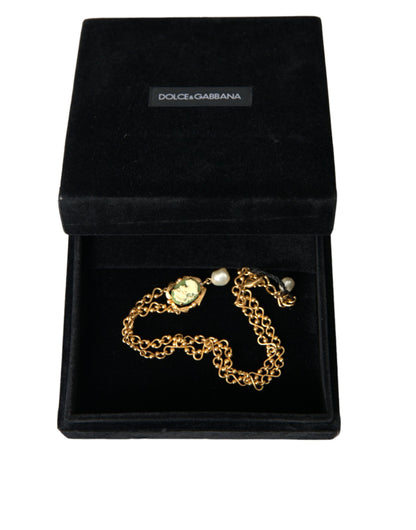 Dolce & Gabbana Gold Brass Chain Pearl Pendant Charm Necklace