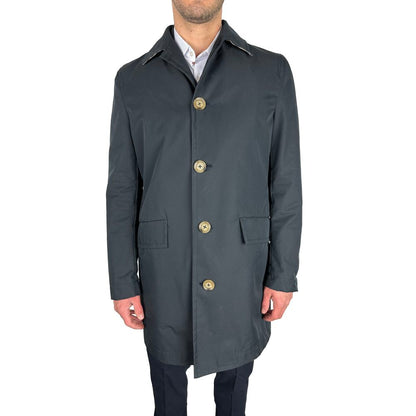 Aquascutum Elegant Navy Blue Single-Breasted Trench Coat